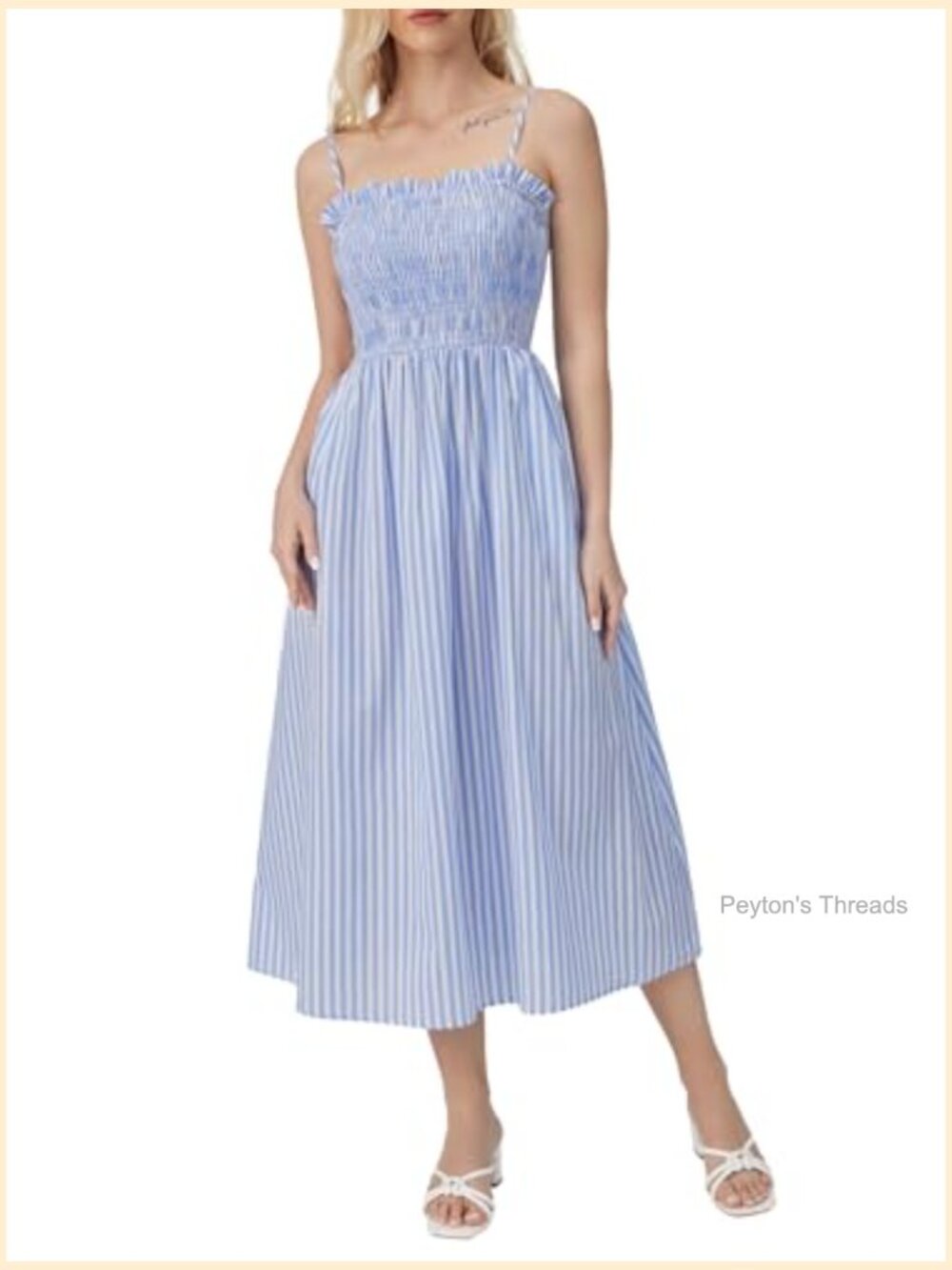 Striped A-Line Midi Dress with Pockets - Flowy Casual Sundress - Picture 5 of 6